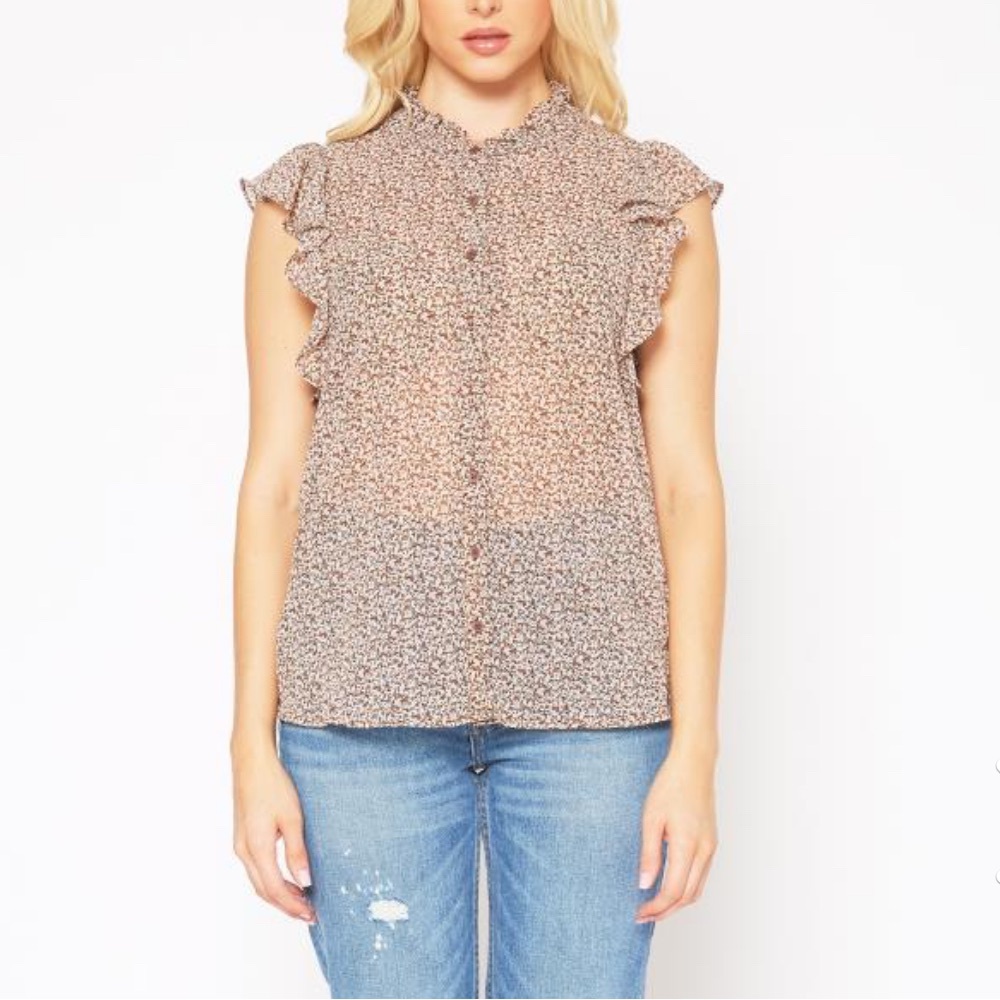 Pleione Blouse Brown Tiny Ditsy NWT
